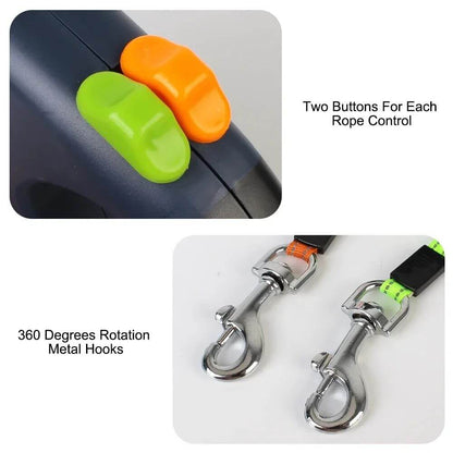 Dual Retractable Dog Leash with LED light