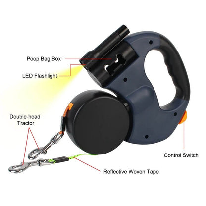 Dual Retractable Dog Leash with LED light
